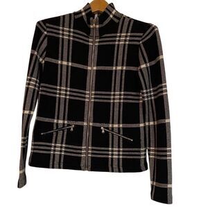 NWOT Ralph Lauren Academia Black Ivory Plaid Cotton Zip Relaxed Blazer Jacket S